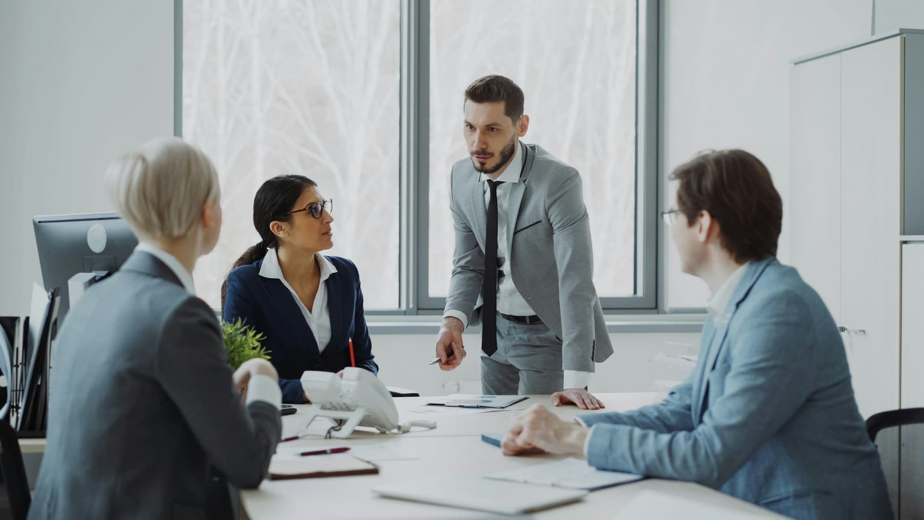 A boardroom prepared for a meeting
