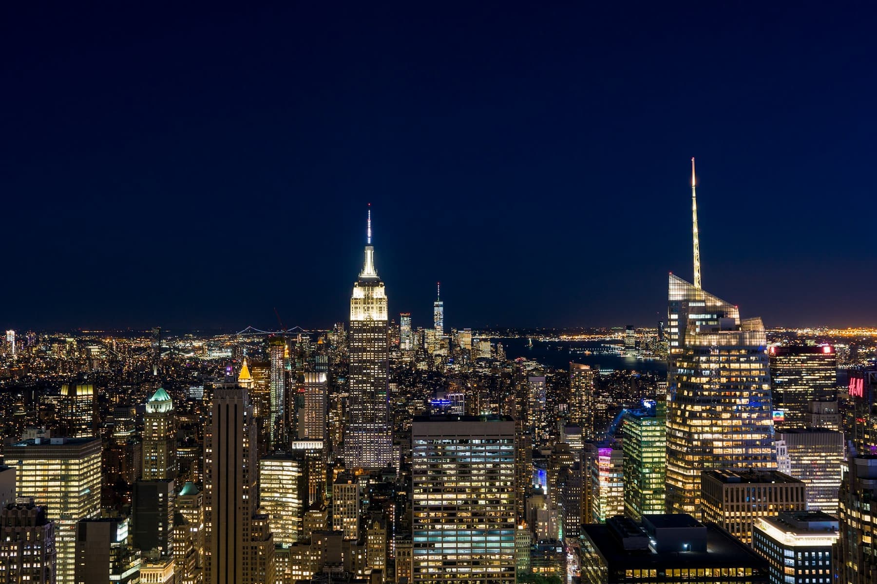 Manhattan from the air at dusk